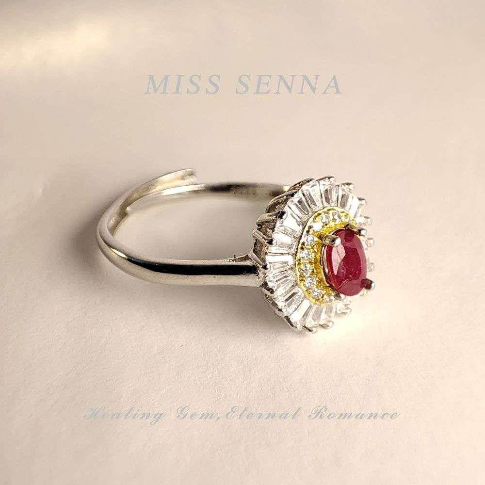 MISSSENNA Jewelry S925 Sterling Silver 18k Gold Plated Burma Pigeon Blood Red Ruby High-quality Sunflower Oval Ring