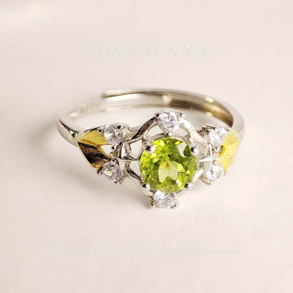 MISSSENNA Jewelry S925 Sterling Silver Natural Peridot Green Oval Shape Cutting Ring