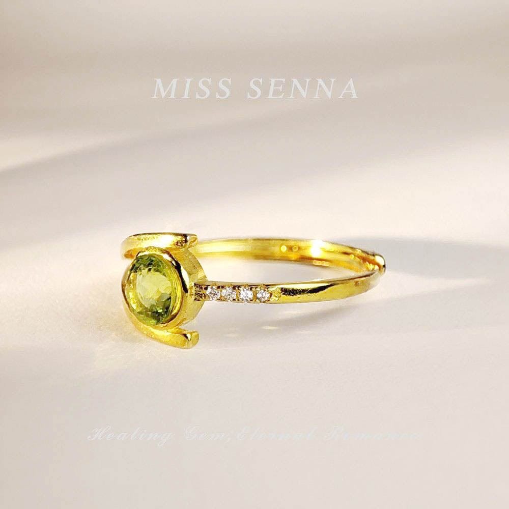 MISSSENNA Jewelry S925 Sterling Silver 18k Gold Plated Natural Peridot Green Round Shape Cutting Ring