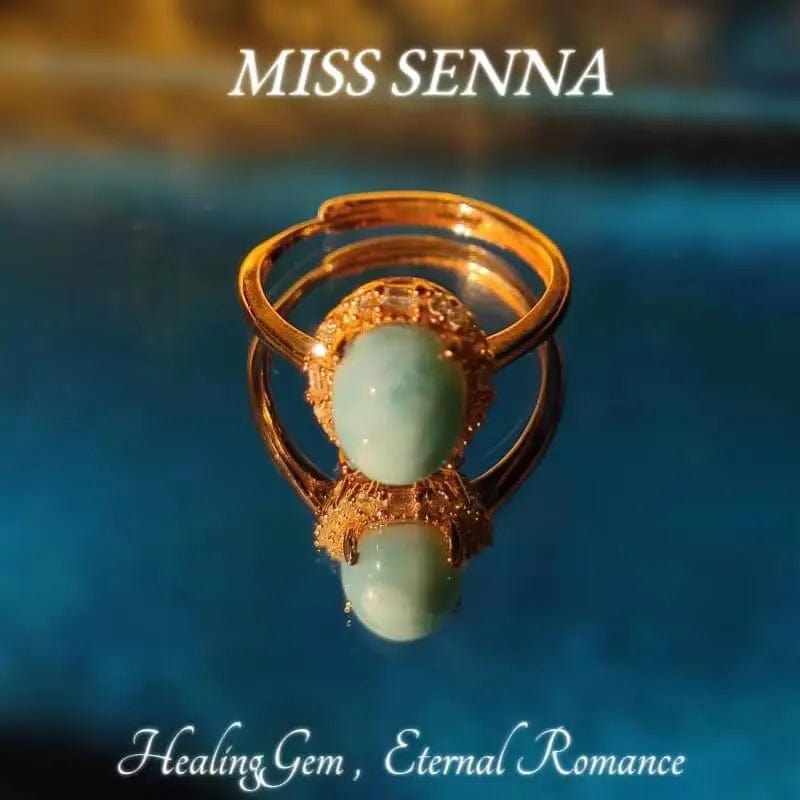 MISSSENNA Jewelry S925 Sterling Silver 18k Gold Plated Natural Dominican Larimar Vivid Blue Princess Diana Oval Ring