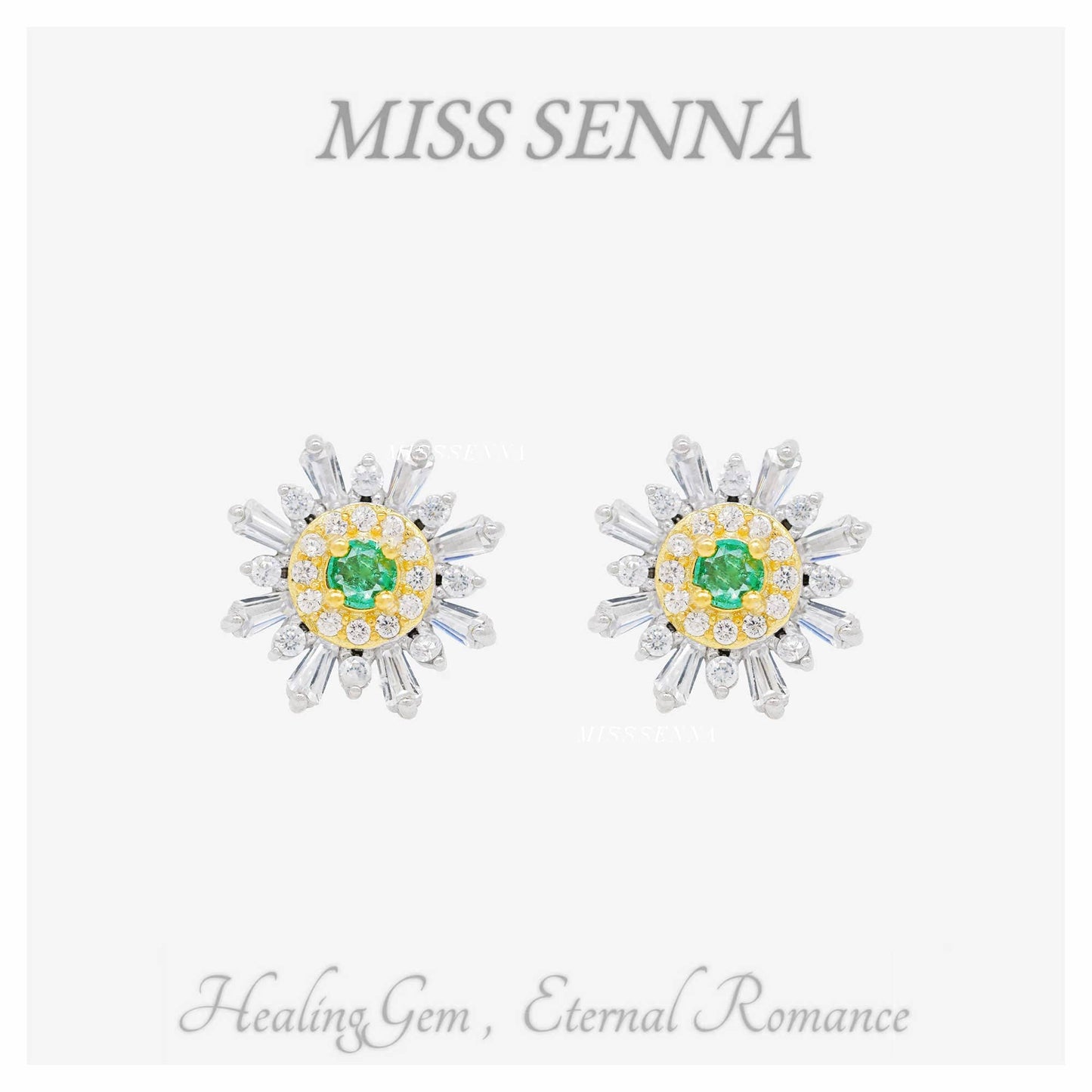 S925 Silver Colombia Emerald Flower Stud Earrings