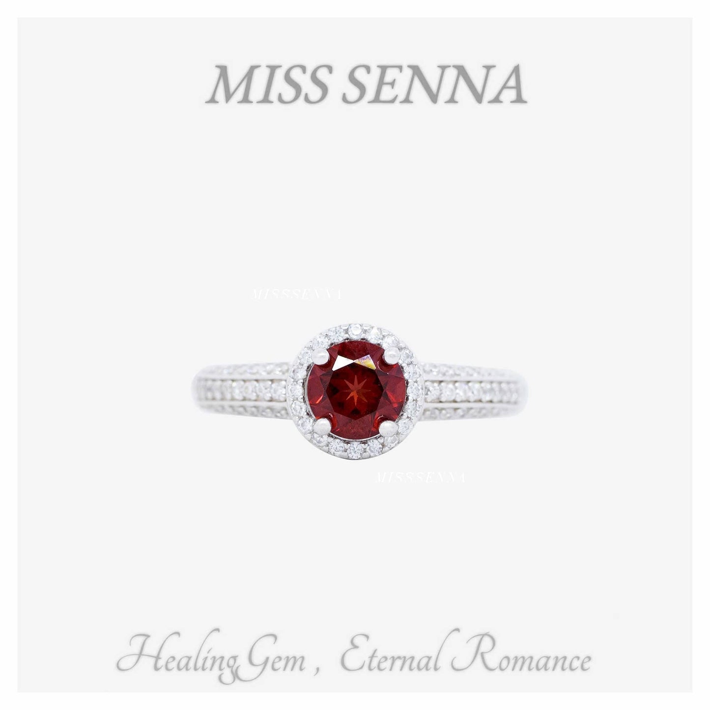 S925 Silver Natural Garnet Classic Round Shape Cutting Ring
