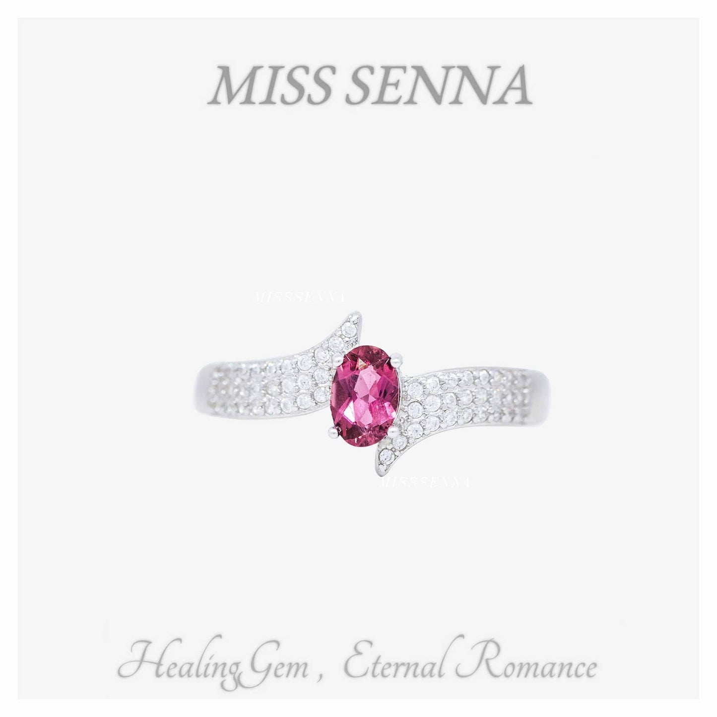 MISSSENNA Jewelry S925 Sterling Silver Natural Pink Tourmaline Oval Birthday Gift Ring 58