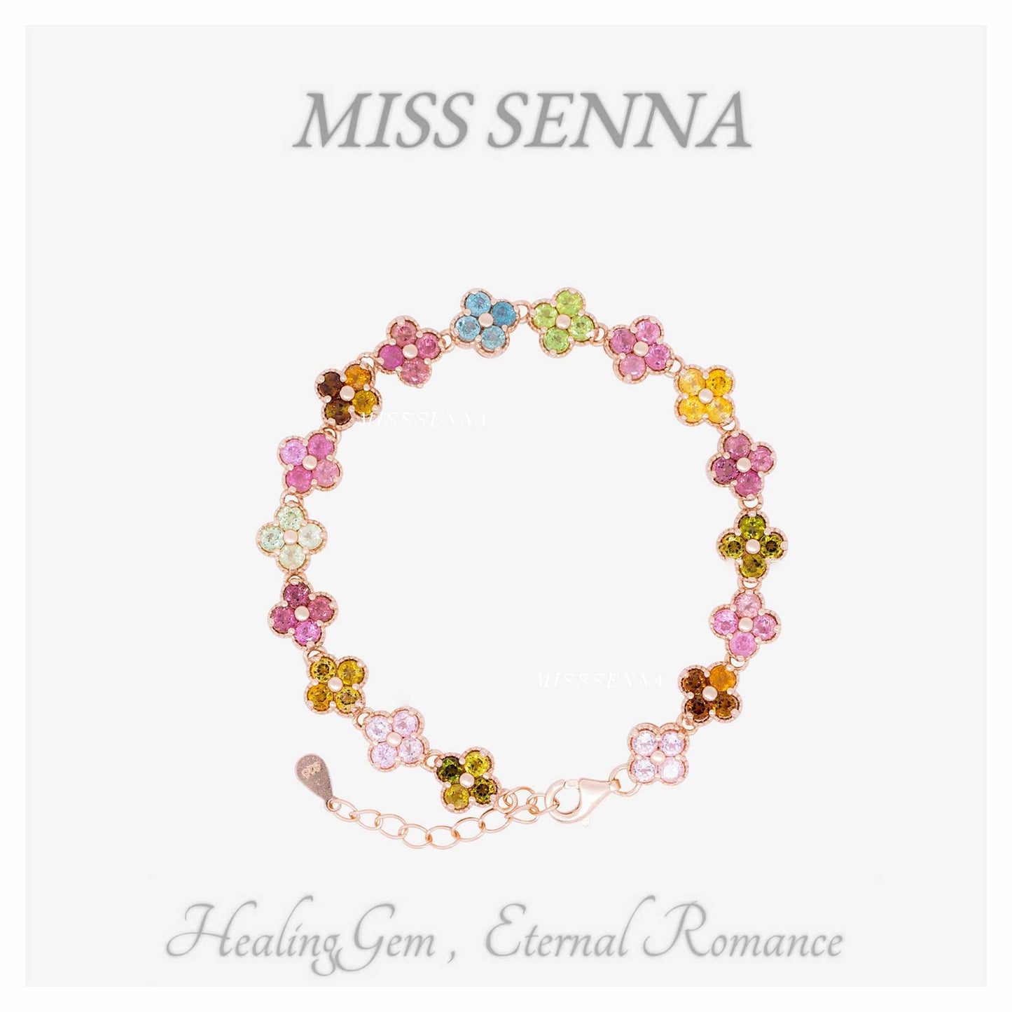 MISSSENNA Jewelry S925 Sterling Silver Natural Colorful Tourmaline Clover Bracelet 61