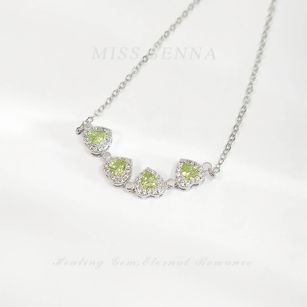 MISSSENNA Silver Natural Peridot Heart Shaped Designed Clover Magnetic Two-ways Wearing Necklace