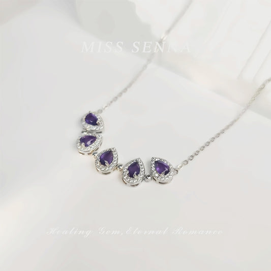 MISSSENNA Jewelry S925 Silver Natural Amethyst Sunflower Designed Magnetic Two-ways Wearing Necklace