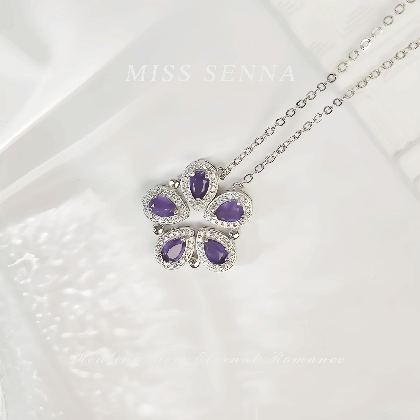 MISSSENNA Jewelry S925 Silver Natural Amethyst Sunflower Designed Magnetic Two-ways Wearing Necklace