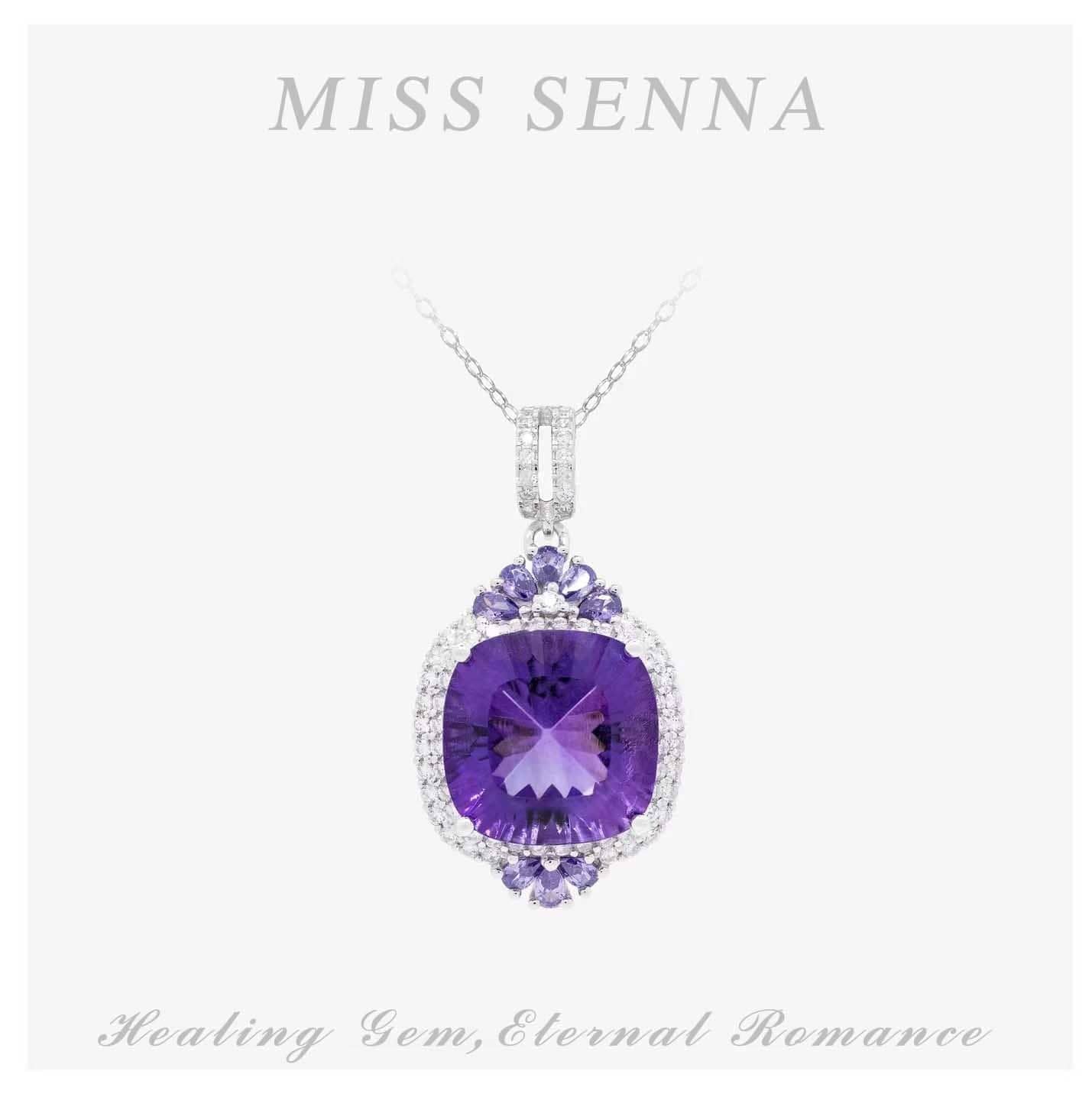 MISSSENNA Jewelry S925 Silver Natural Amethyst 8.4ct Big Carat Pendant Necklace