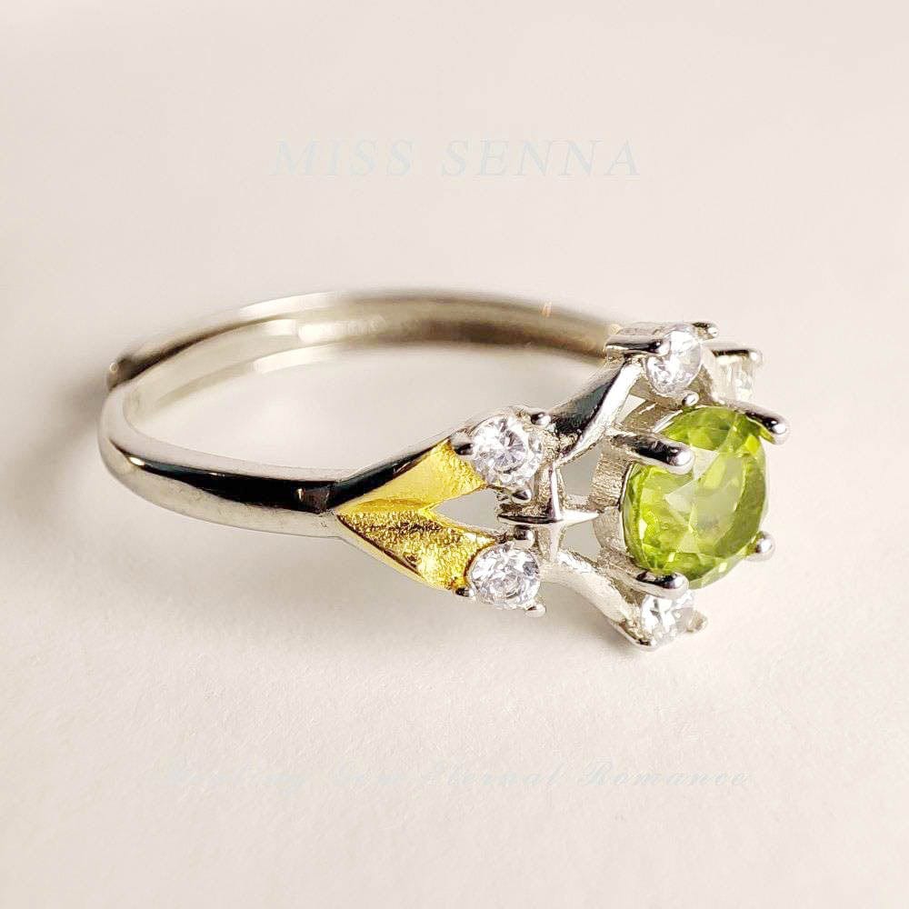 MISSSENNA Jewelry S925 Sterling Silver Natural Peridot Green Oval Shape Cutting Ring