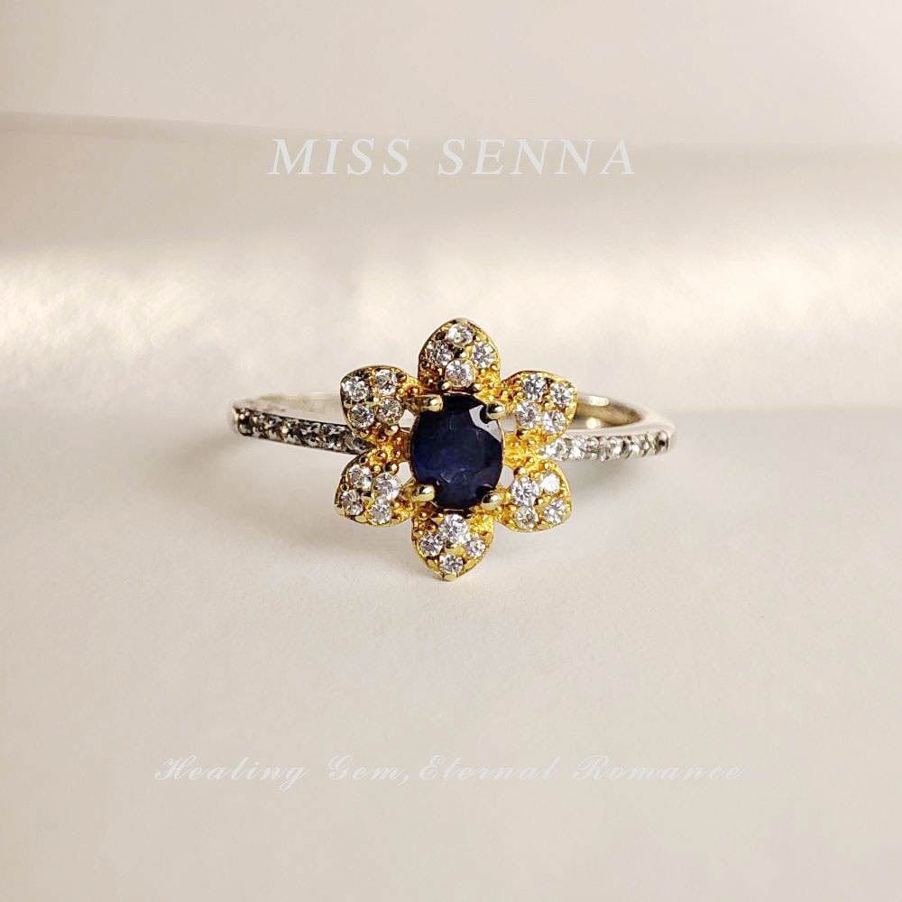 MISSSENNA Jewelry S925 Sterling Silver 18k Gold Plated Natural real gemstone Natural Sapphire flower Design Ring