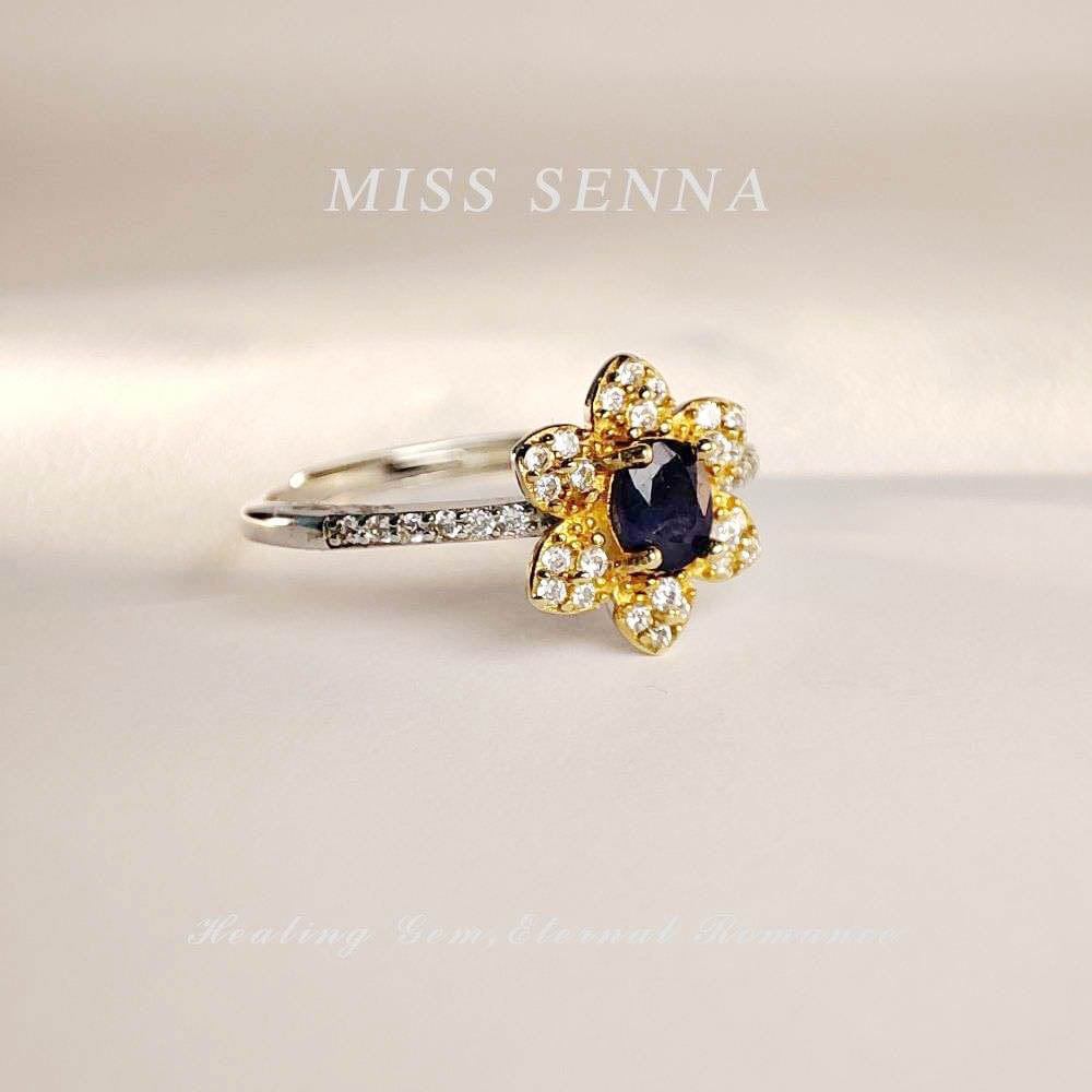 MISSSENNA Jewelry S925 Sterling Silver 18k Gold Plated Natural real gemstone Natural Sapphire flower Design Ring