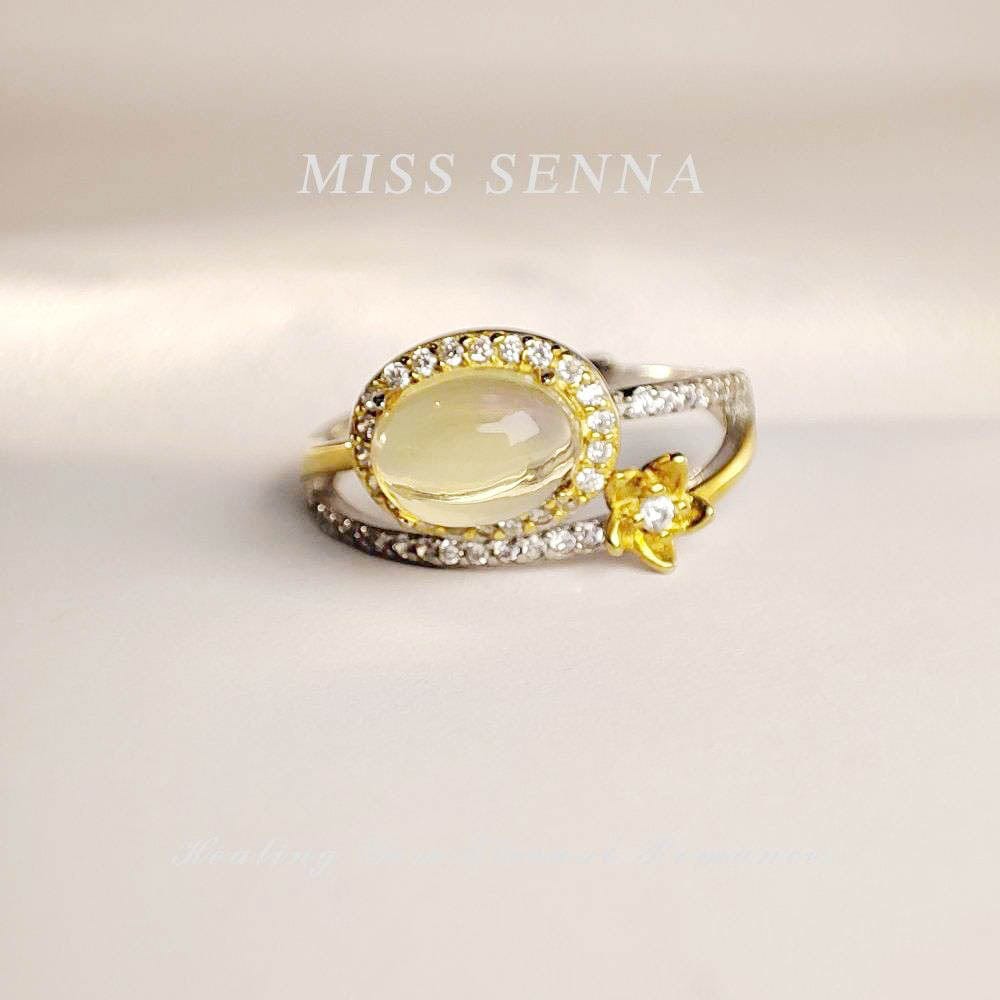 MISSSENNA Jewelry S925 Sterling Silver 18k Gold Plated Natural Water Opal Fancy flower Oval Shaped Colorful Ring