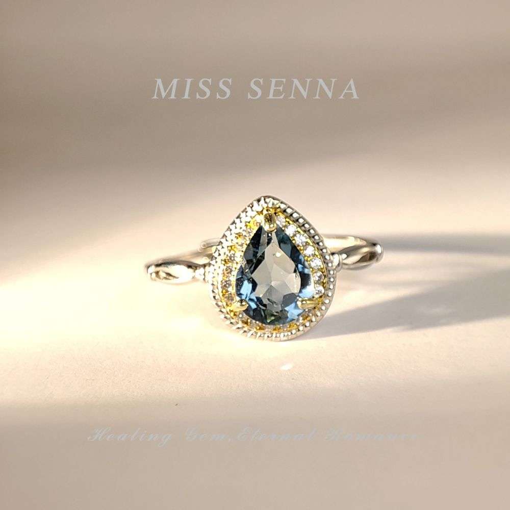 MISSSENNA Jewelry S925 Sterling Silver Natural Topaz Bluish Waterdrop Shaped Ring