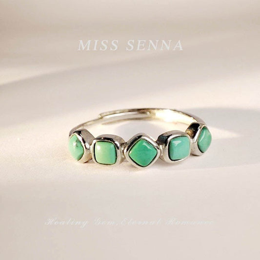 MISSSENNA Jewelry S925 Sterling Silver Turquoise 5 Gemstones Ocean Vibe Green Blue Row Ring