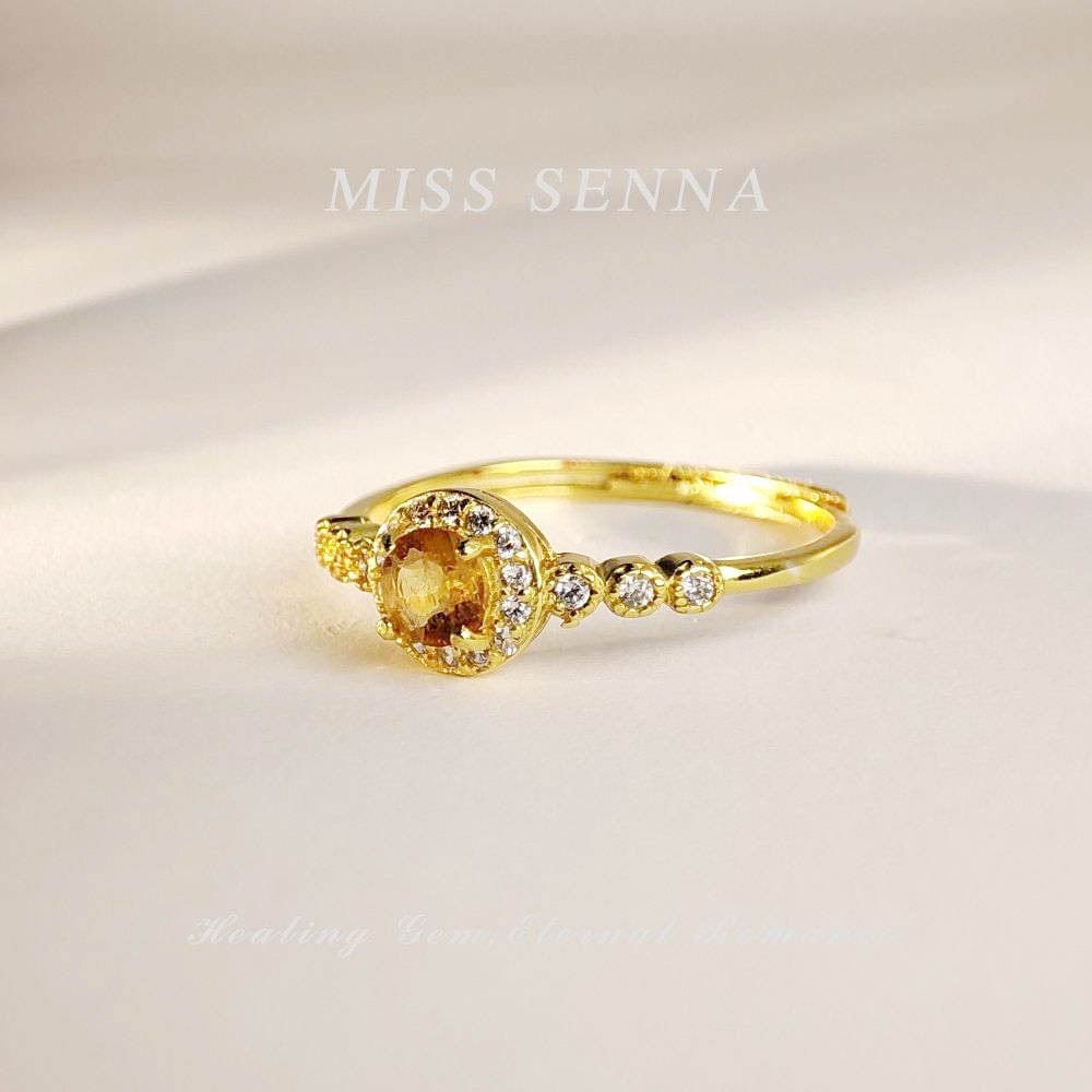 MISSSENNA Jewelry S925 Sterling Silver Natural real gemstone 18k gold plated Natural Tourmaline Colorful Classic Round Shape Cutting Ring Misssenna