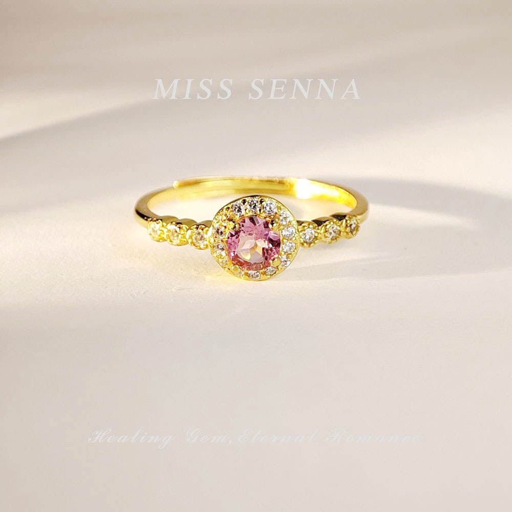 MISSSENNA Jewelry S925 Sterling Silver Natural real gemstone 18k gold plated Natural Tourmaline Colorful Classic Round Shape Cutting Ring Misssenna