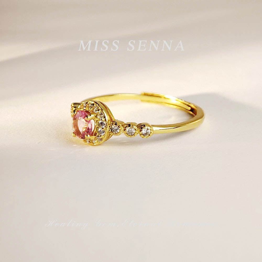 MISSSENNA Jewelry S925 Sterling Silver Natural real gemstone 18k gold plated Natural Tourmaline Colorful Classic Round Shape Cutting Ring Misssenna