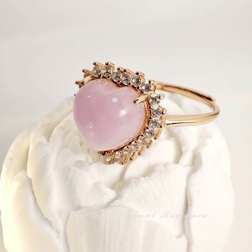 MISSSENNA Jewelry S925 Sterling Silver Natural real gemstone Kunzite Heartshape Design Pink Color Ring