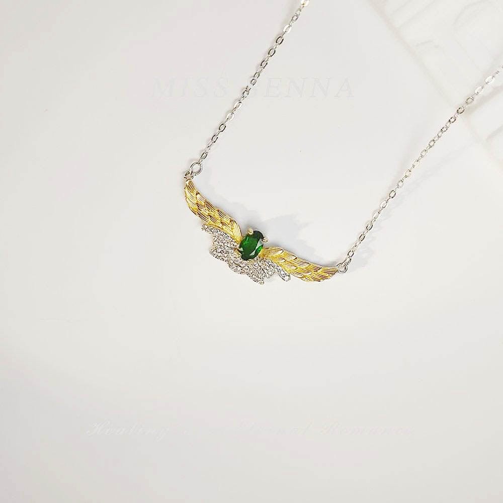 MISSSENNA Jewelry S925 Sterling Silver 18k Gold Plated Natural Diopside Fancy Angel Wing Design Necklace