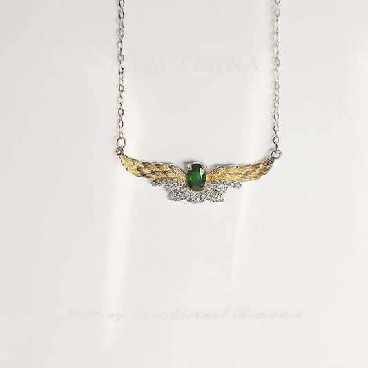 MISSSENNA Jewelry S925 Sterling Silver 18k Gold Plated Natural Diopside Fancy Angel Wing Design Necklace