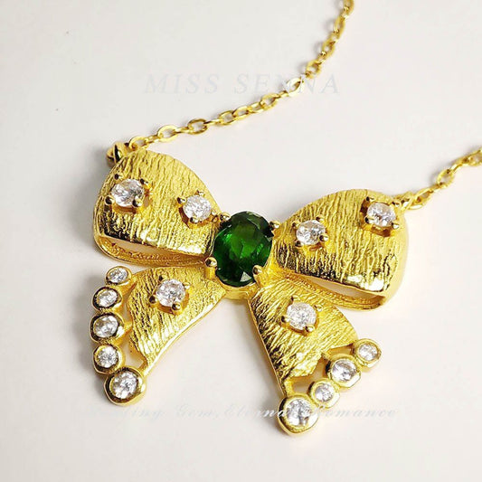 MISSSENNA Jewelry S925 Sterling Silver 18k Gold Plated Natural Diopside Fancy Butterfly Design Necklace