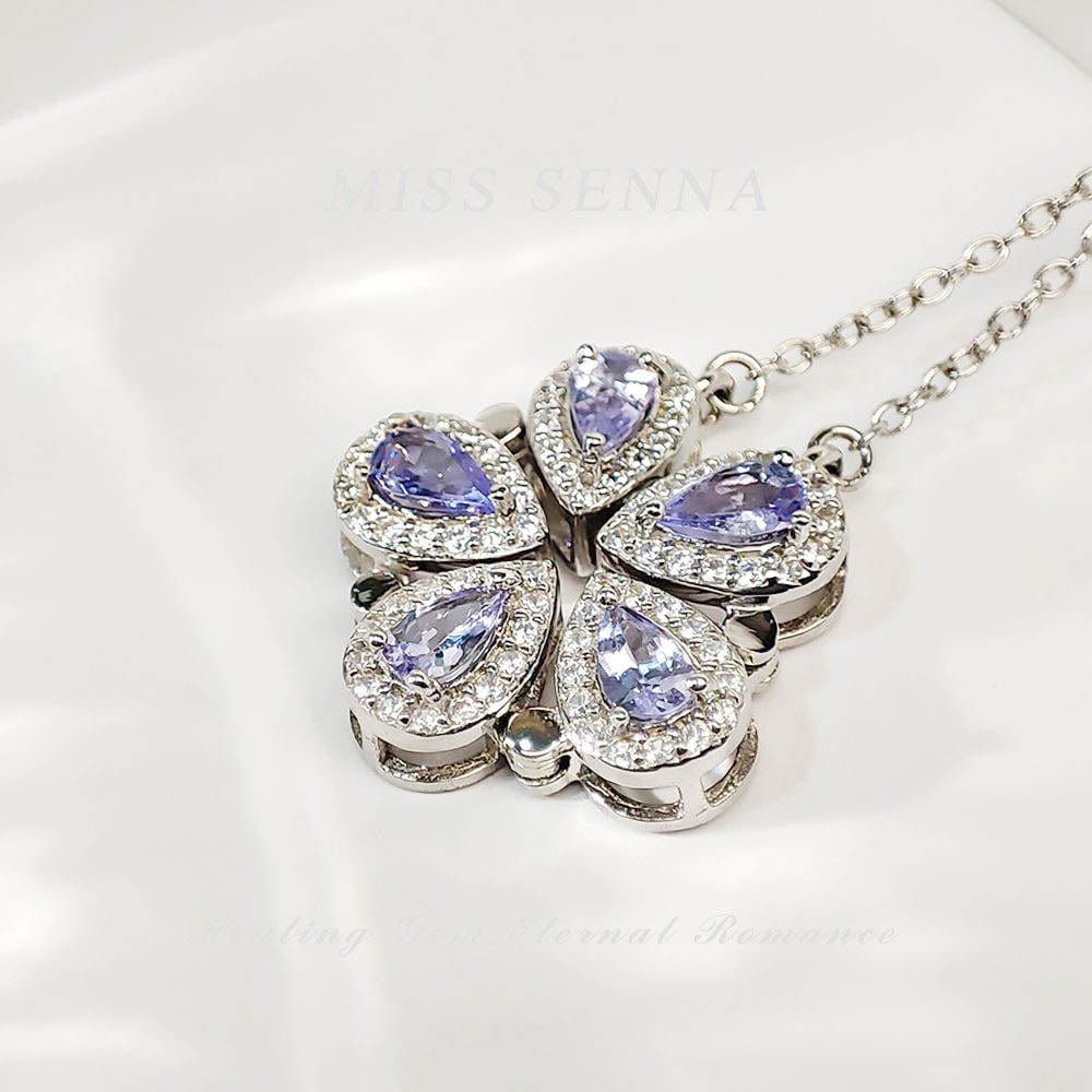 S925 Silver Tanzania Natural Tanzanite Flower Two-ways Wearing Necklace