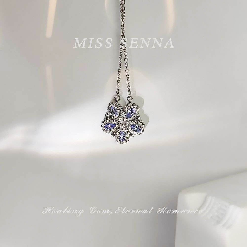 S925 Silver Tanzania Natural Tanzanite Flower Two-ways Wearing Necklace