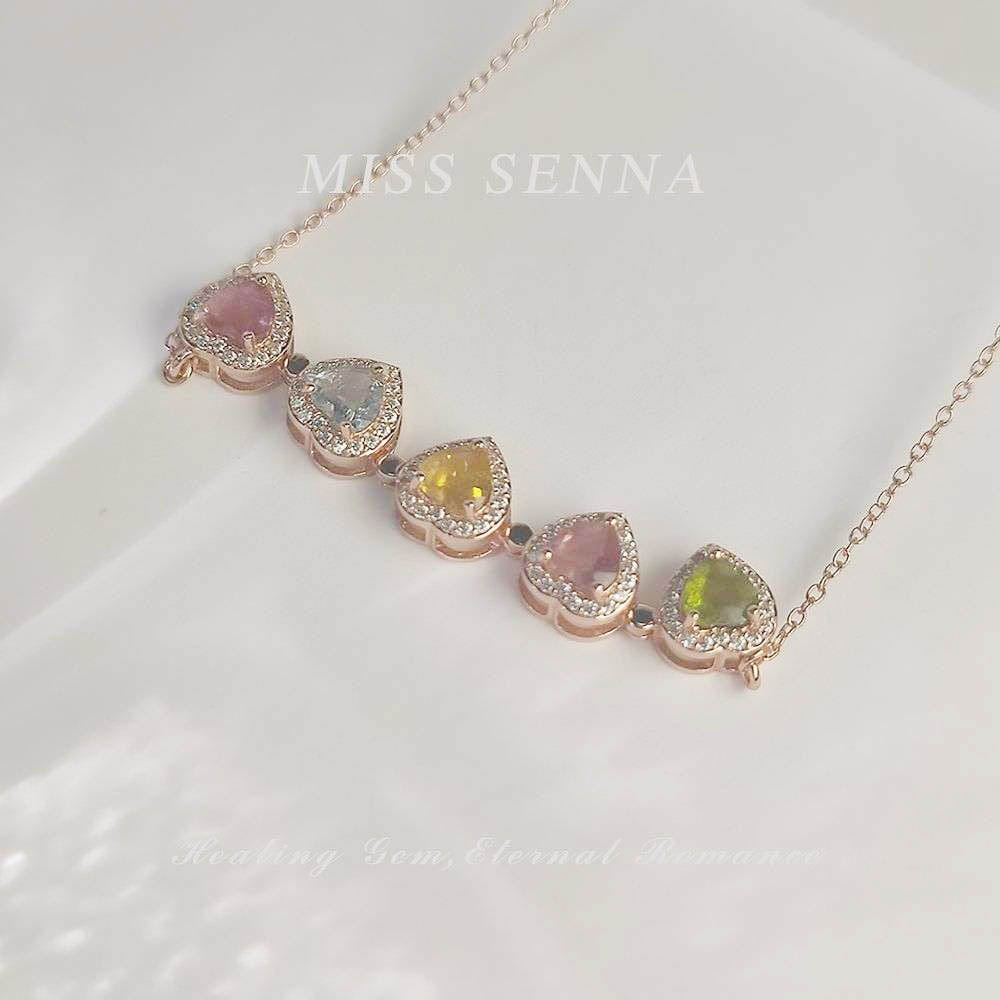 S925 Silver Natural Colorful Tourmaline Flower Two-ways Wearing Necklace 193