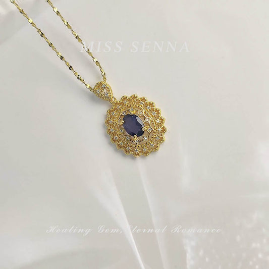 MISSSENNA Jewelry S925 Sterling Silver 18k Gold Plated Natural Dichroite Iolite Starry Hollow Vintage designed Necklace