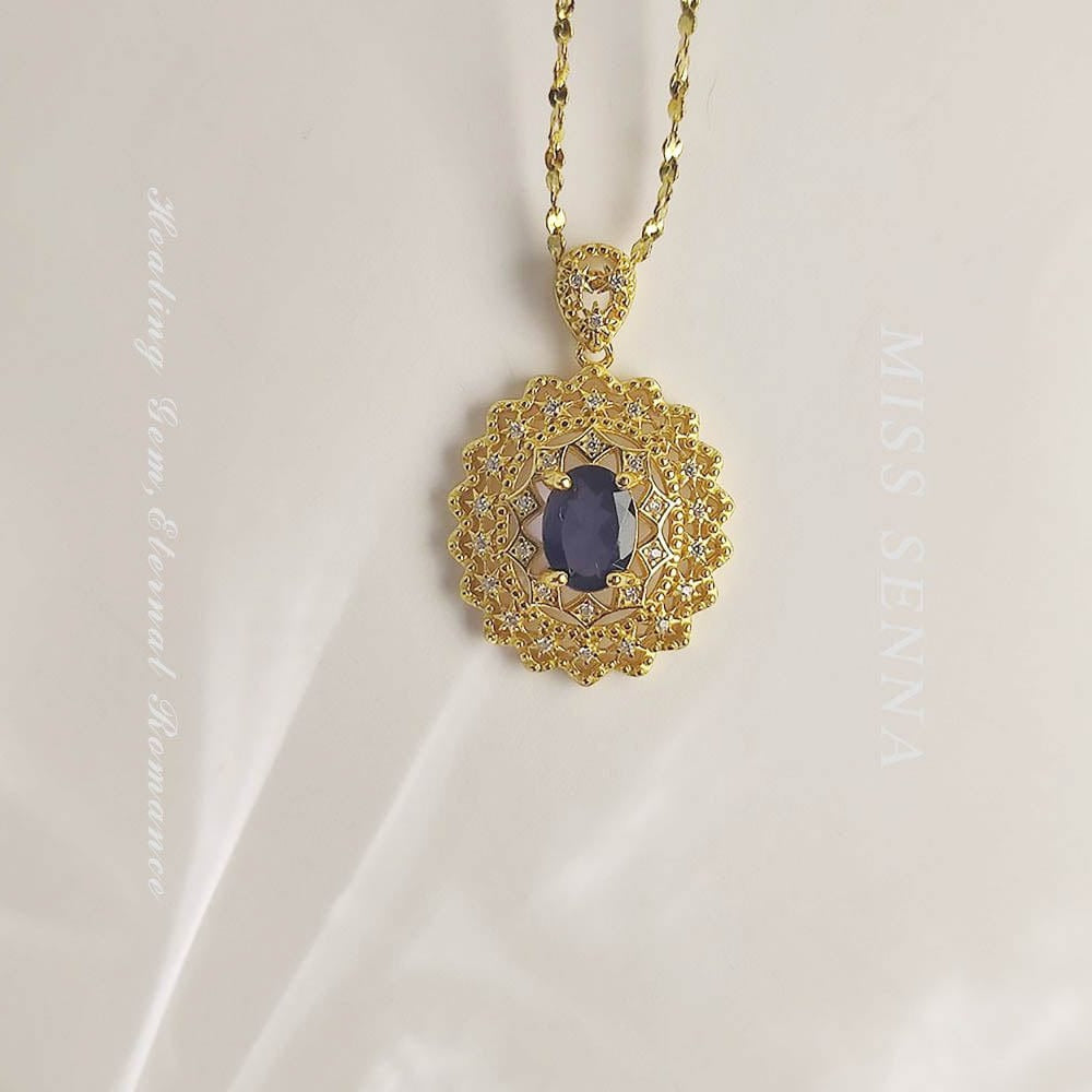 MISSSENNA Jewelry S925 Sterling Silver 18k Gold Plated Natural Dichroite Iolite Starry Hollow Vintage designed Necklace