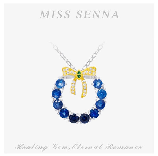 MISSSENNA Jewelry Natural Sapphire Flower Bowknot Gradient Color Blue Pendant Necklace