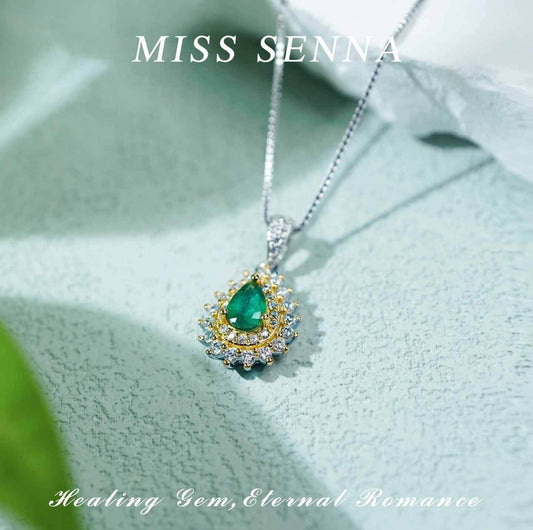 MISSSENNA Jewelry S925 Silver 18K Gold Plated Emerald Waterdrop Pear Shape Elegant Necklace