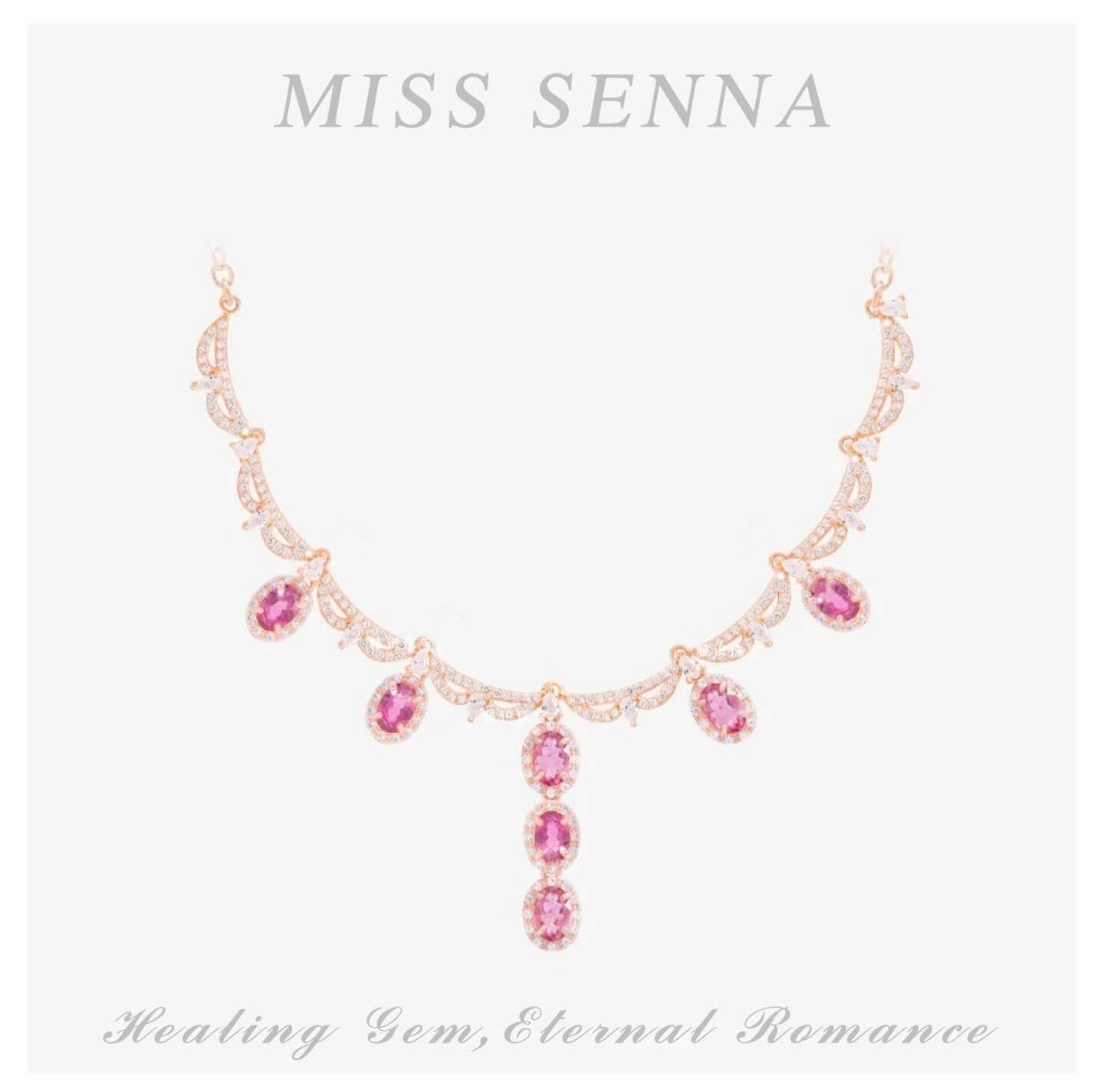 MISSSENNA Jewelry S925 Silver Pink Tourmaline Oval Cutting Lace Classic Elegant Party Wedding Necklace