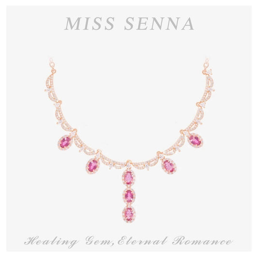 MISSSENNA Jewelry S925 Silver Pink Tourmaline Oval Cutting Lace Classic Elegant Party Wedding Necklace