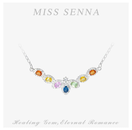 MISSSENNA Jewelry S925 Silver Color Sapphire Sri Lanka High Class V Shaped Necklace