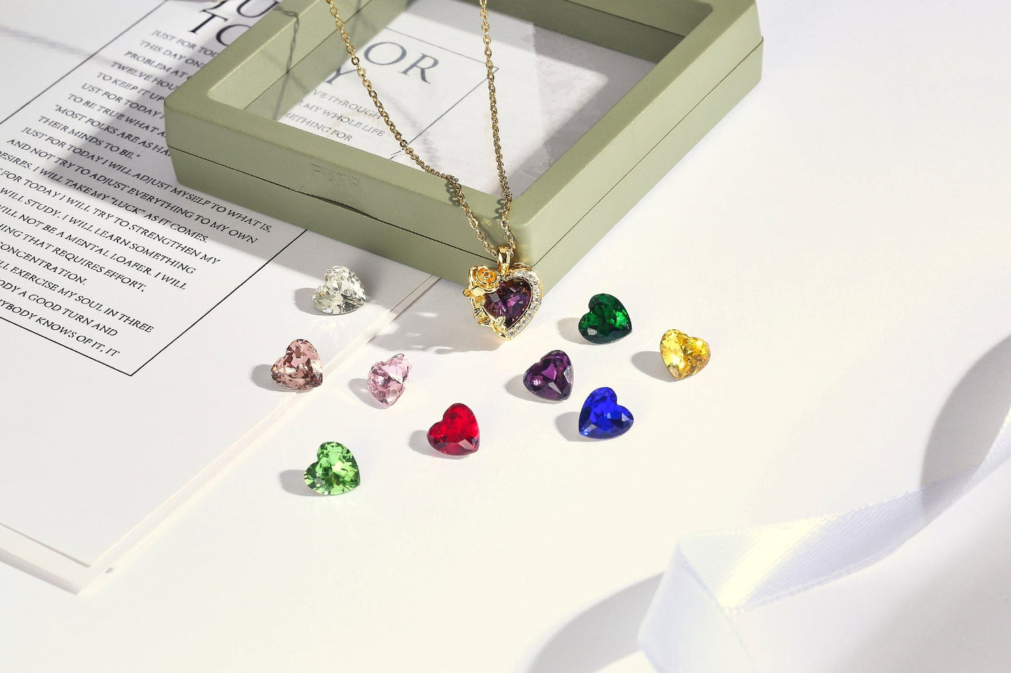 MISSSENNA Jewelry Valentines'Day Alternative Heartshape Rosy Pendant Necklace Creative 10 Zircon Free Replacement Stone Necklace Female Fashion Jewelry