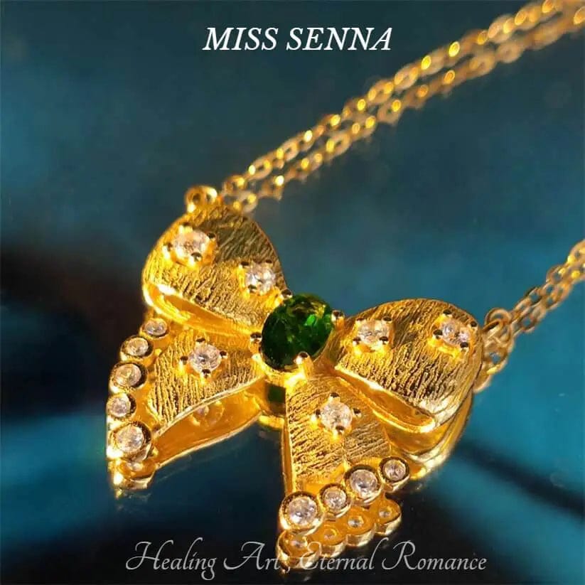 MISSSENNA Jewelry S925 Sterling Silver 18k Gold Plated Natural Diopside Fancy Butterfly Design Necklace