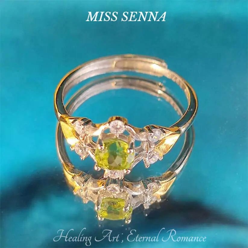 MISSSENNA Jewelry S925 Sterling Silver Natural Peridot Green Oval Shape Cutting Ring