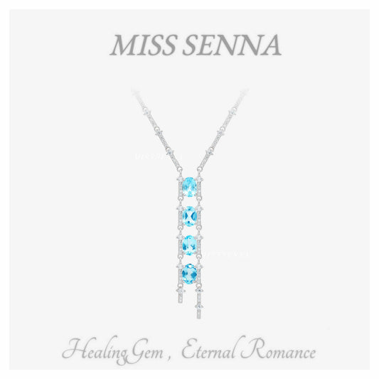 S925 Silver Natural Topaz Swiss Blue Starry Sky Necklace