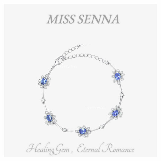 S925 Silver Natural Tanzanite Flower Five Gemstones Bracelet