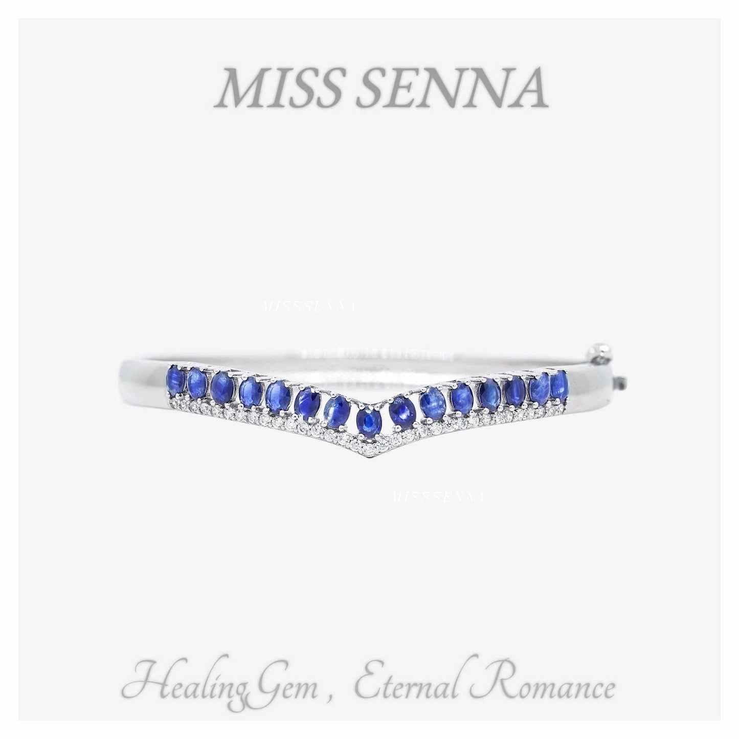 S925 Silver Natural Sapphire V Shape Simple Bracelet