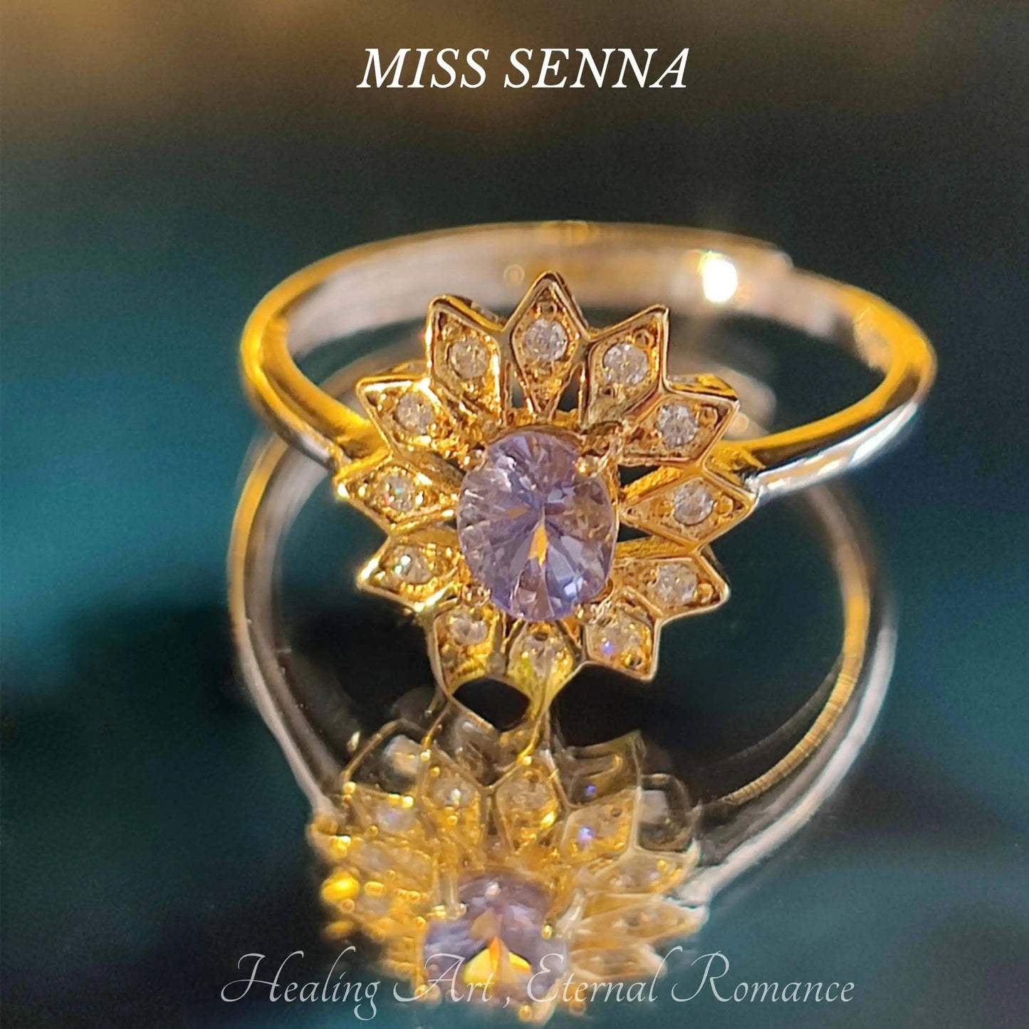 MISSSENNA Jewelry S925 Sterling Silver 18k Gold Plated Natural Tanzanite Sunflower Shape D Degree Color Ring