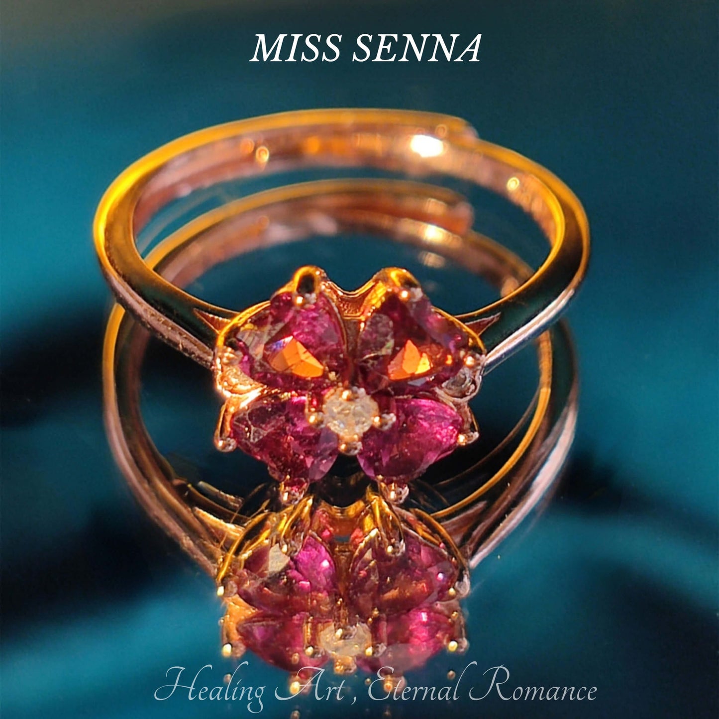 MISSSENNA Jewelry S925 Sterling Silver 18k Gold Plated Natural Garnet Almandine Dainty Flower Ring