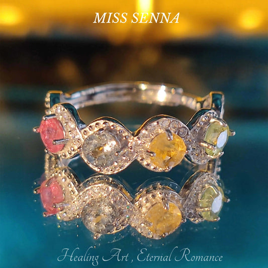 MISSSENNA Jewelry Sterling Silver Natural real gemstone S925 Silver Tourmaline 4 Stones Row Ring Bazil Mine Supplier