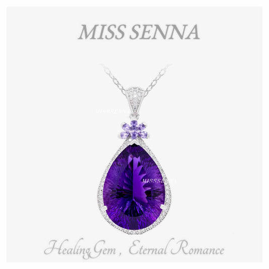 S925 Silver Amethyst Tear Cutting Necklace Big Size 24ct