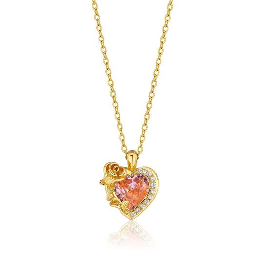 MISSSENNA Jewelry Valentines'Day Alternative Heartshape Rosy Pendant Necklace Creative 10 Zircon Free Replacement Stone Necklace Female Fashion Jewelry