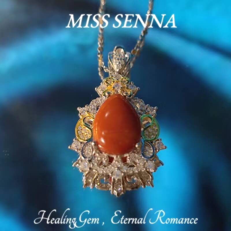 MISSSENNA Jewelry S925 Sterling Silver 18k Gold Plated Natural Nanjiang Red Agate  Pear shaped Necklace