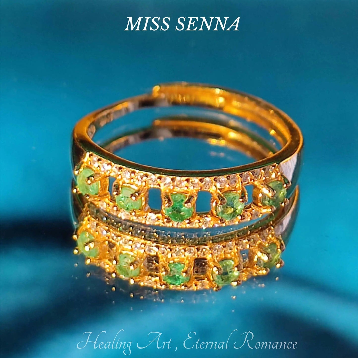 MISSSENNA Jewelry S925 Silver Colimbia Emerald 5 Gemstones Classic Round Row Ring