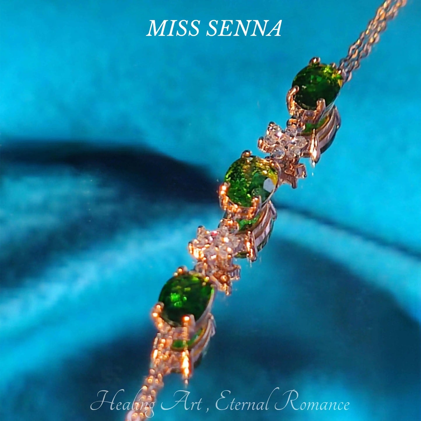 MISSSENNA Jewelry S925 Sterling Silver Rosy Gold Plated  Natural Diopside Oval Shape Vivid Green Bracelet