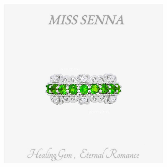 S925 Silver Natural Diopside Luxury Row Ring